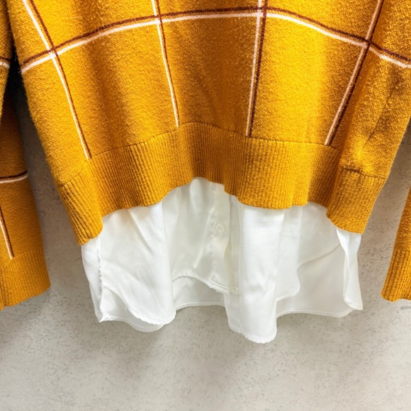 Jones New York M Women Mustard Yellow Plaid V Neck Preppy Office Layered Sweater - Picture 6 of 8